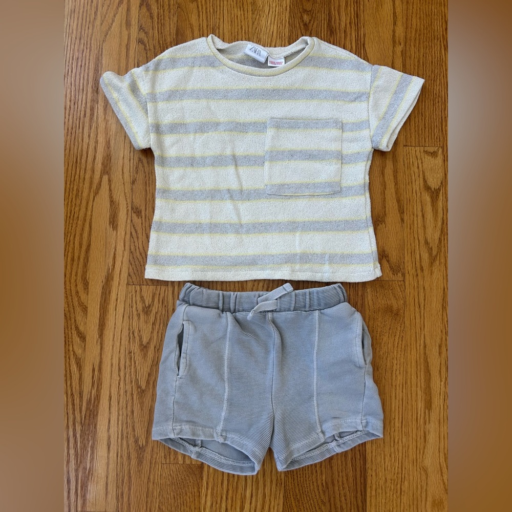 Zara Kids Set - Cream and Gray Stripes